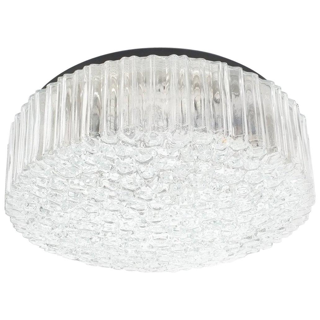 Glashütte Limburg Glass Flush Mounts Ceiling Light, Germany, 1960