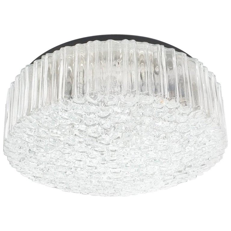 Glashutte Limburg Glass Flush Mounts Ceiling Light Germany 1960