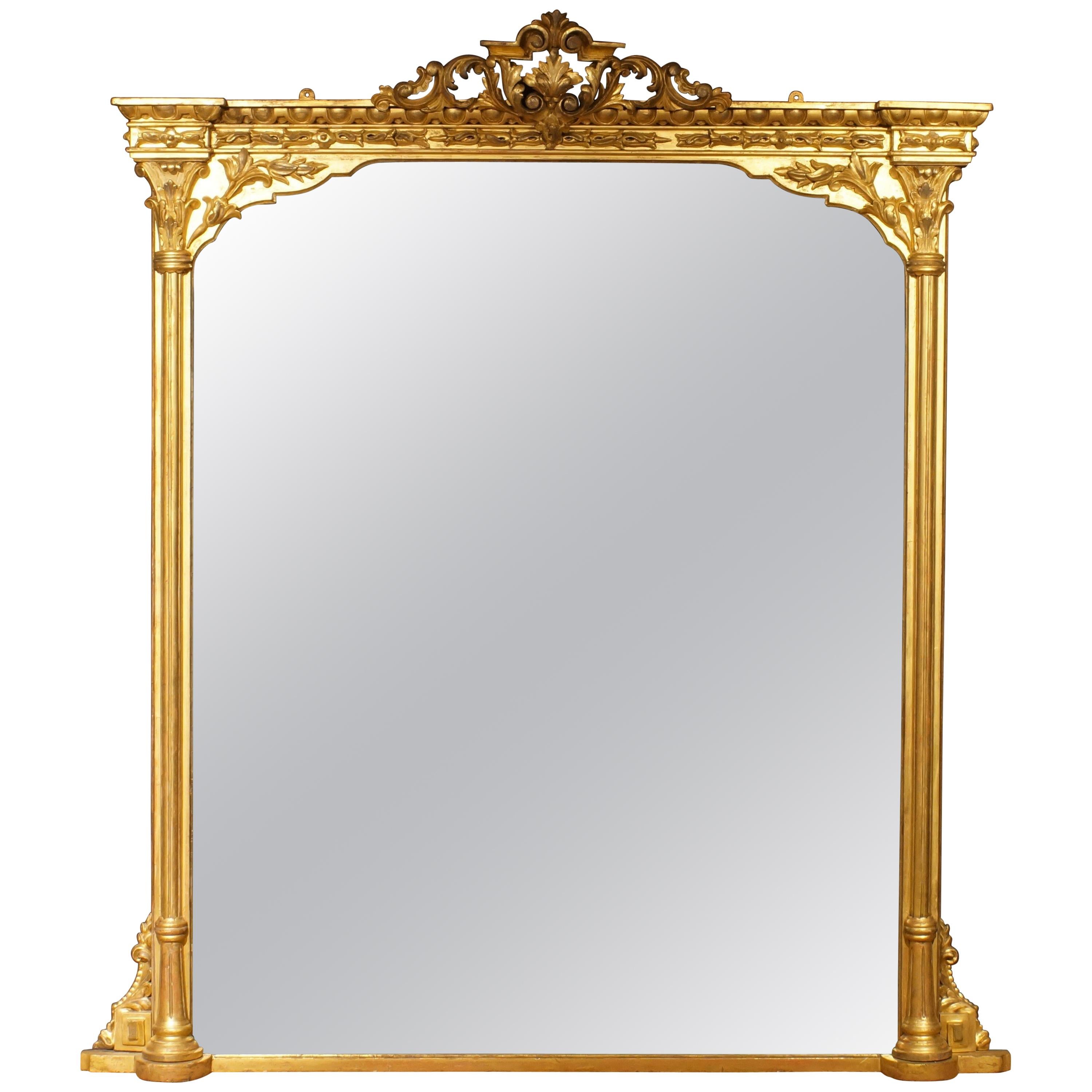 William IV Period Carved and Giltwood Square Top Overmantle Mirror of Large Size