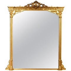 William IV Period Carved and Giltwood Square Top Overmantle Mirror of Large Size