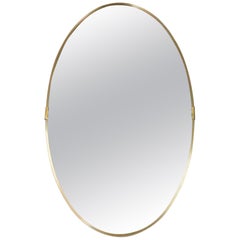 Italian Midcentury Vintage Oval Wall Mirror with Brass Frame Original, 1950s
