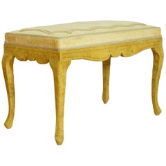 Italian Rococo Inspired Velvet Upholstered Bench, Early 20th Century