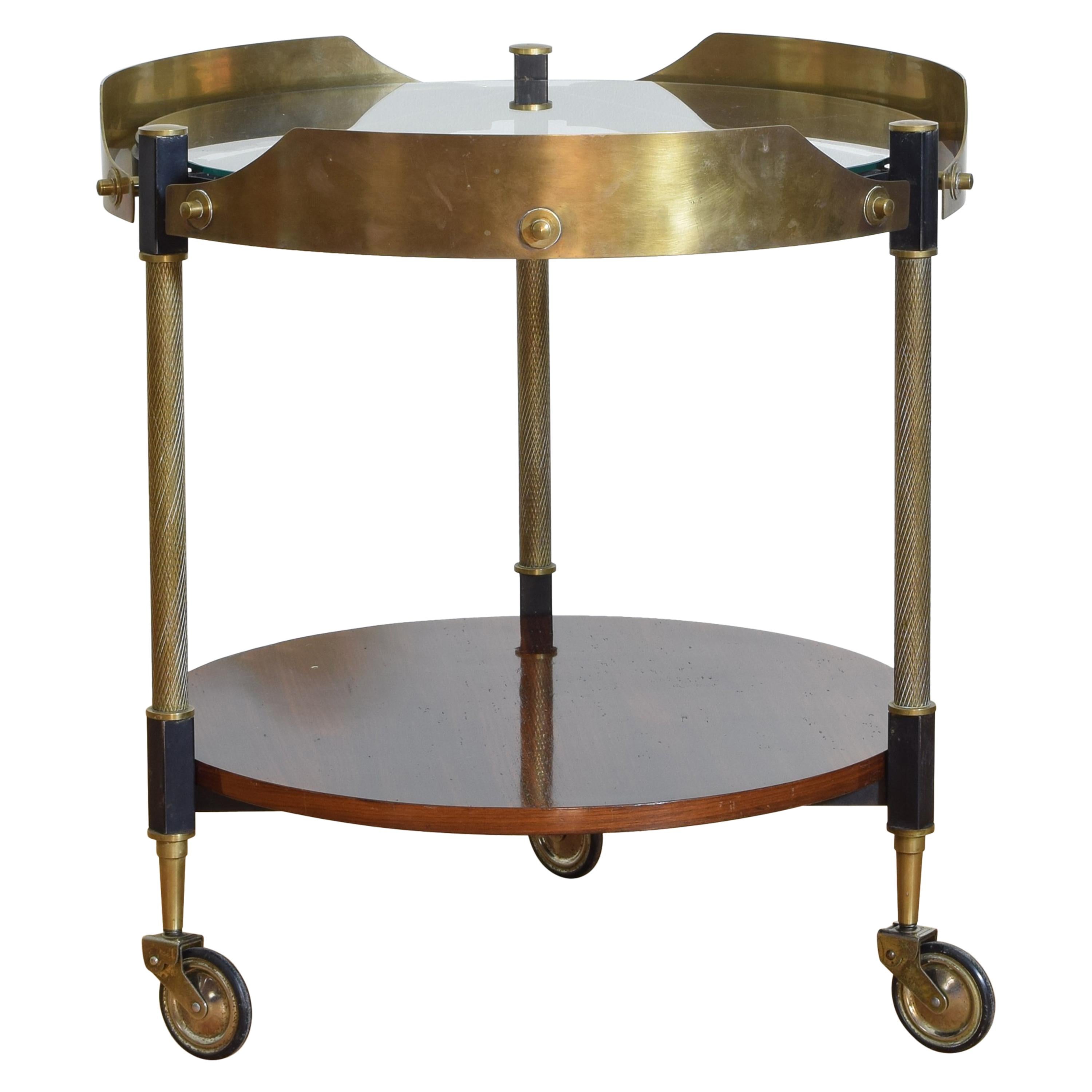 Italian Round Brass, Glass, and Macassar 2-Tier Bar Cart, Mid-20th Century