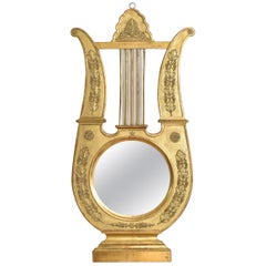 Antique French Empire Period Carved Giltwood Mirror, Formerly a Barometer, 19th Century