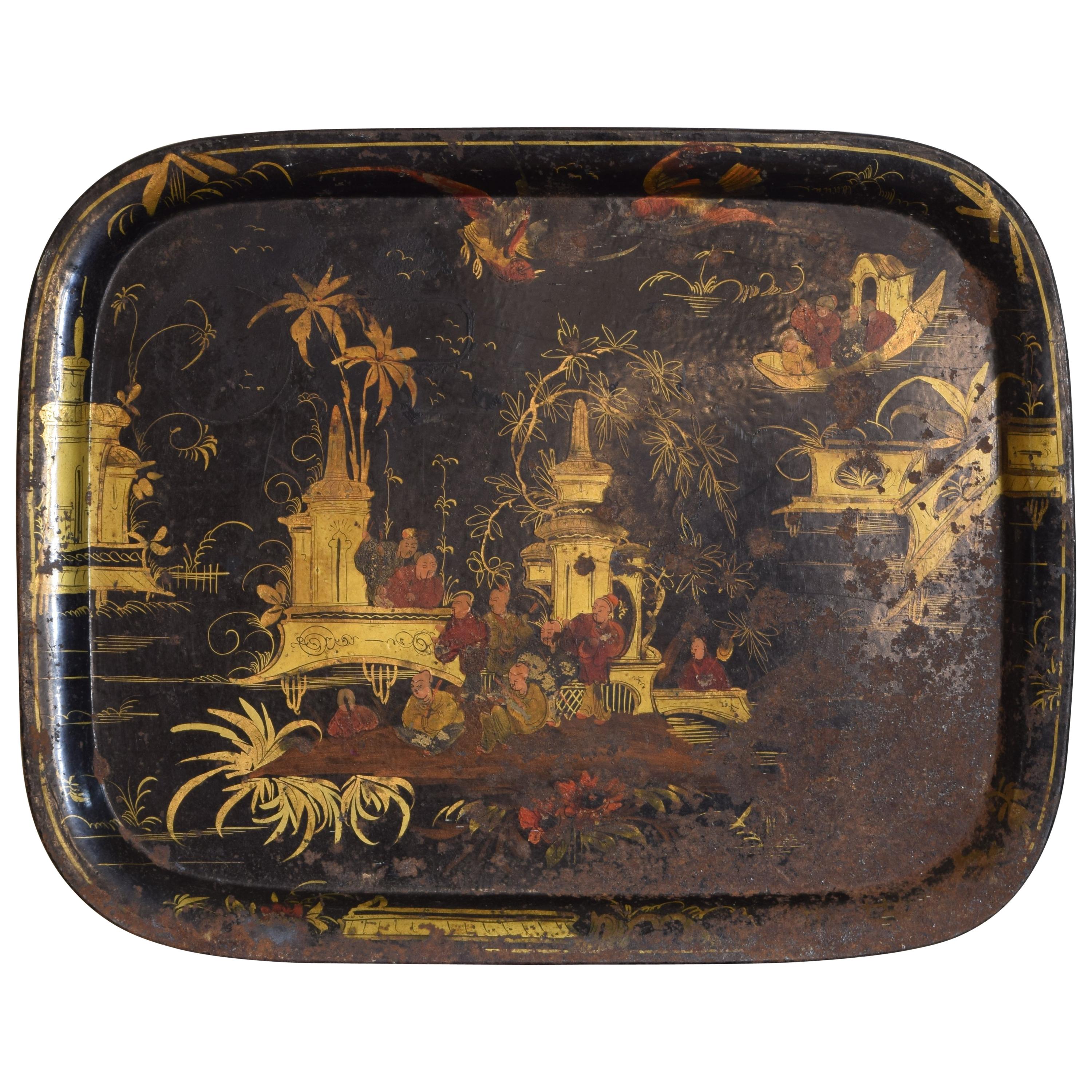 English Chinoiserie Decorated Tole Tray, Third Quarter of the 19th Century