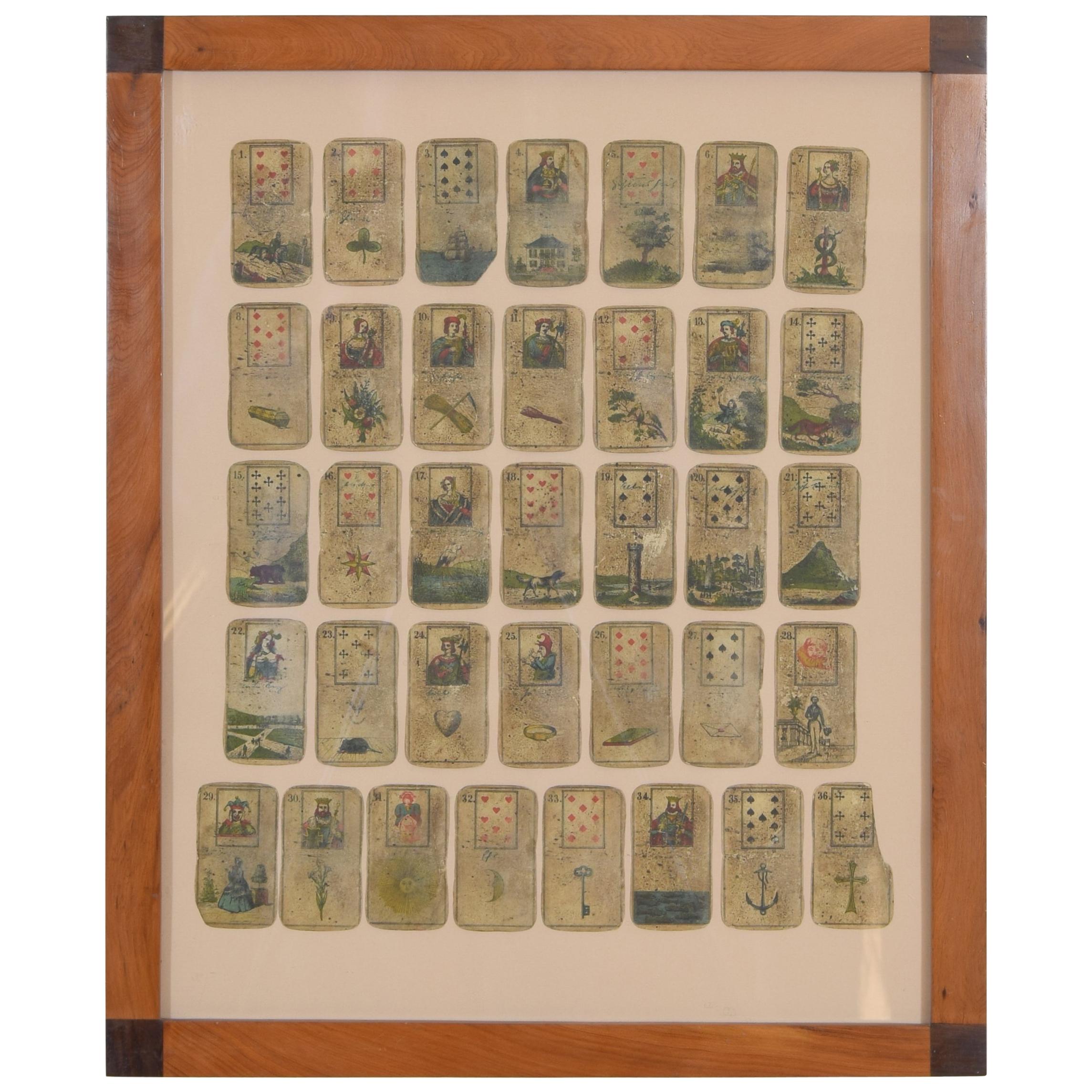 Framed Collection of Tarot or Playing Cards, Early 19th Century