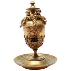 Antique Neoclassical Revival Gilt Bronze Oil Lamp