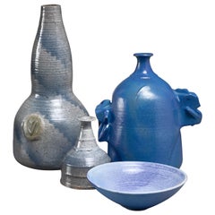 Franco Agnese Set of Four Blue and Grey Ceramic Pieces, France, 1960s