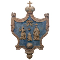 Hand Carved 17th Century French Religious Plaque of the Holy Trinity