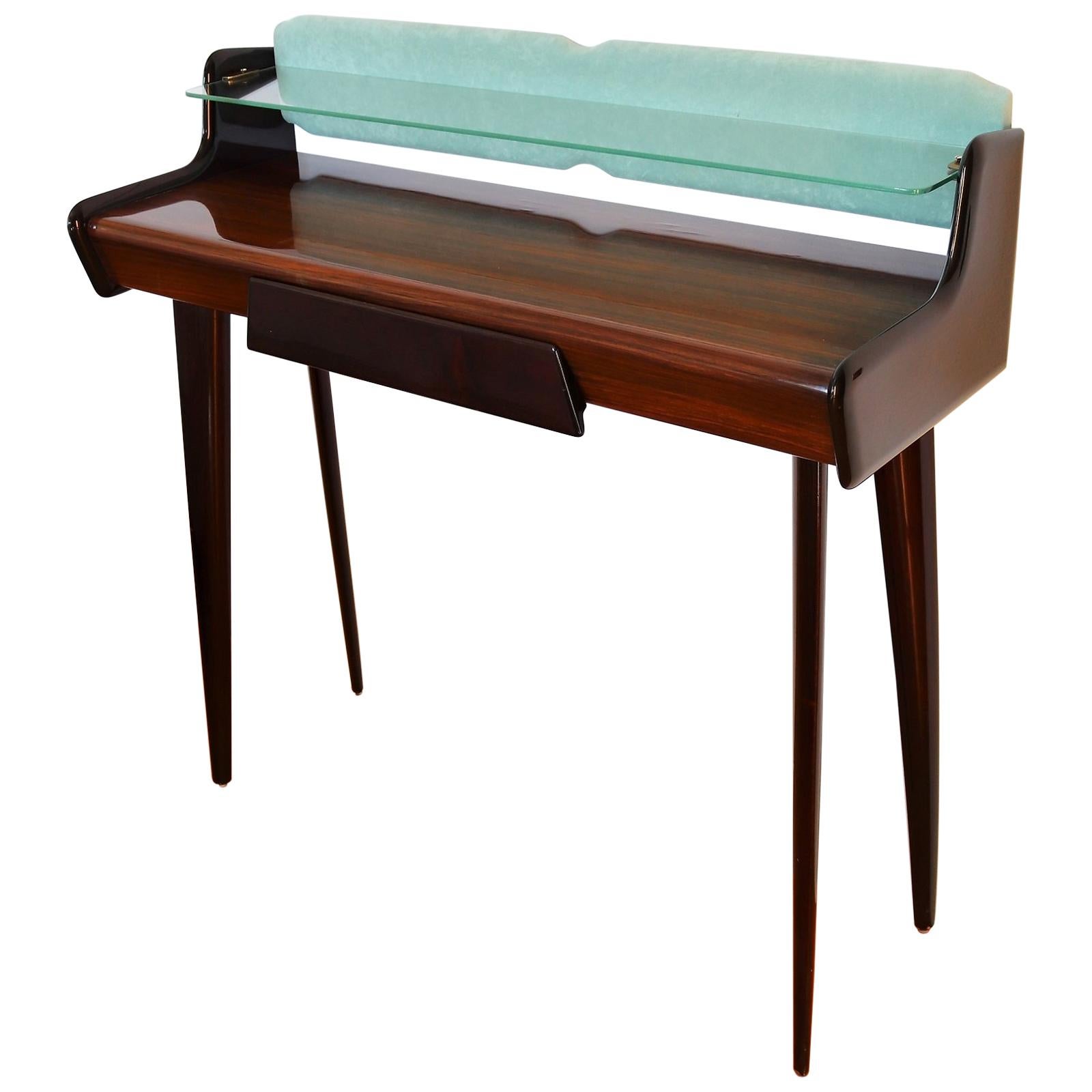 Italian Midcentury Console Design Table in Mahogany and Maple, 1950s