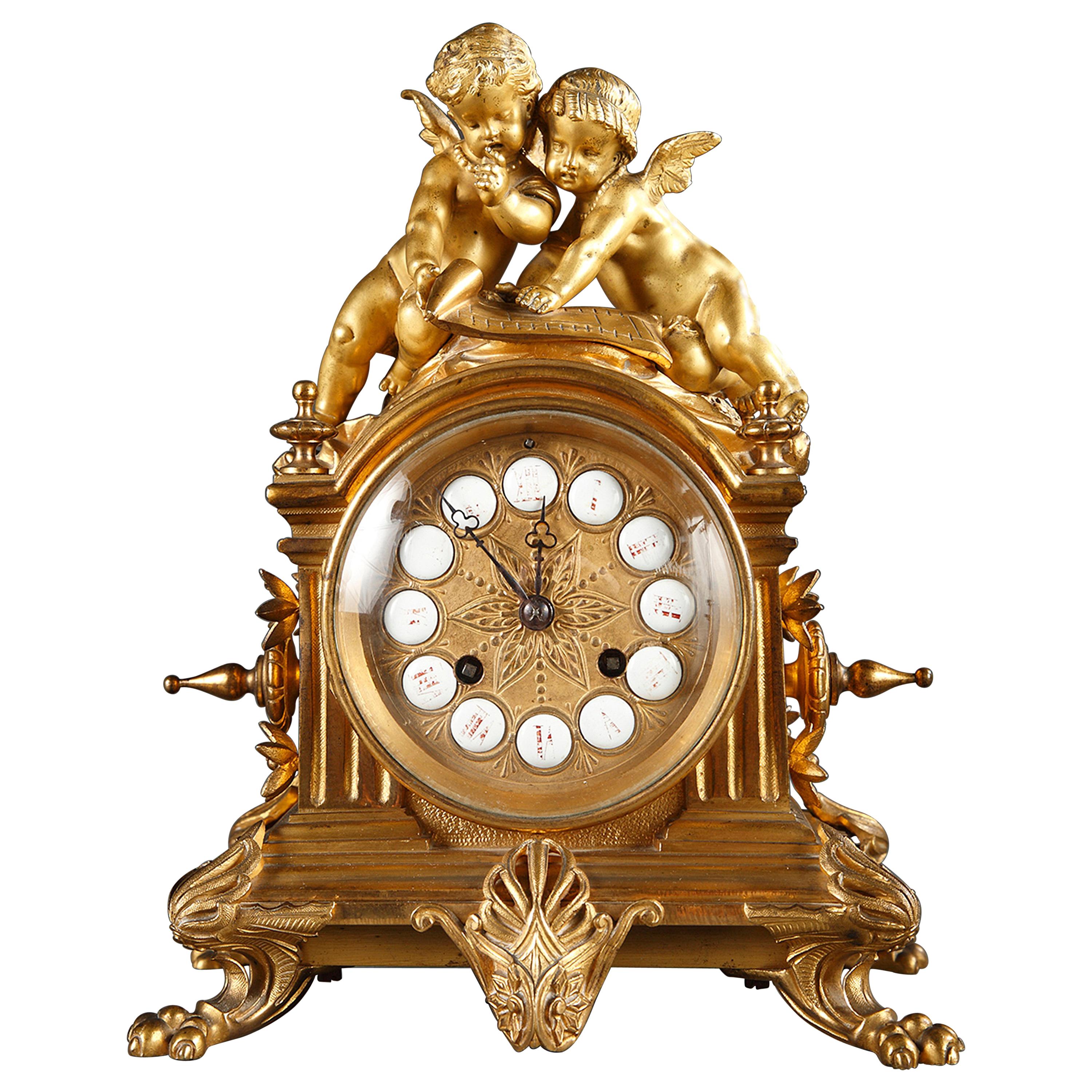 Clock with Cupids by D'Aureville, Chameroy and Maison Barbot, France, c. 1860 For Sale