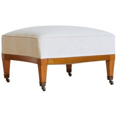 German Light Walnut and Upholstered Neoclassic Bench, 19th Century