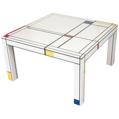 A Mondrian Inspired Abet Laminati Handcrafted Parsons Style White Coffee Table