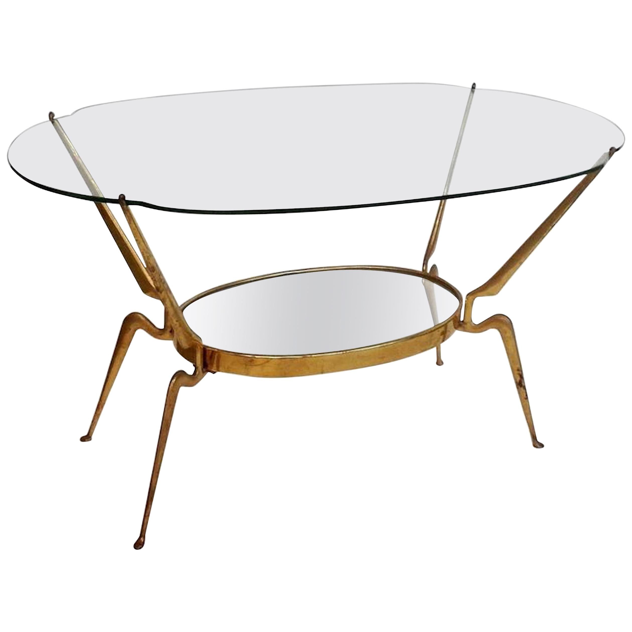 Brass/Glass Coffee Table by Cesare Lacca, Italy Mid-Century Modern, 1950s