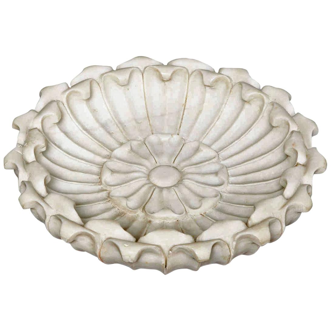 Large Hand Carved Marble Bowl, Mid-20th Century