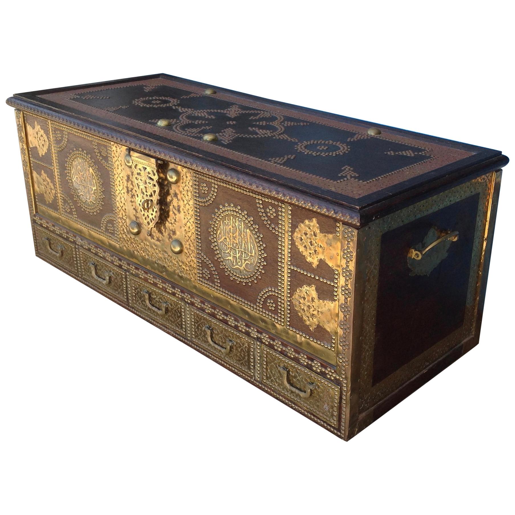 Exceptionally Elaborate Brass Appointed Moroccan Trunk