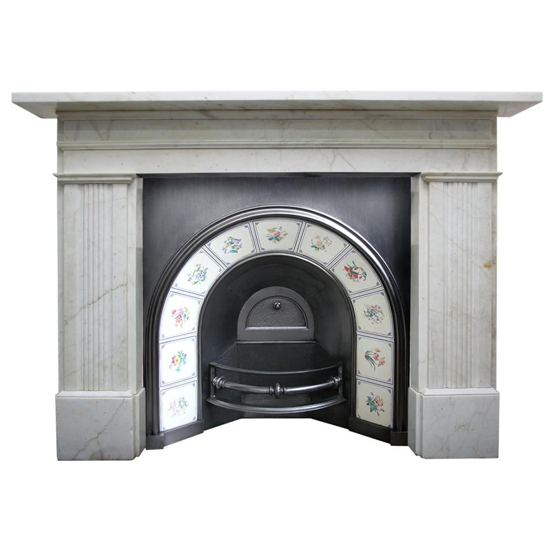 Large Antique 19th Century Victorian White Marble Fireplace Surround