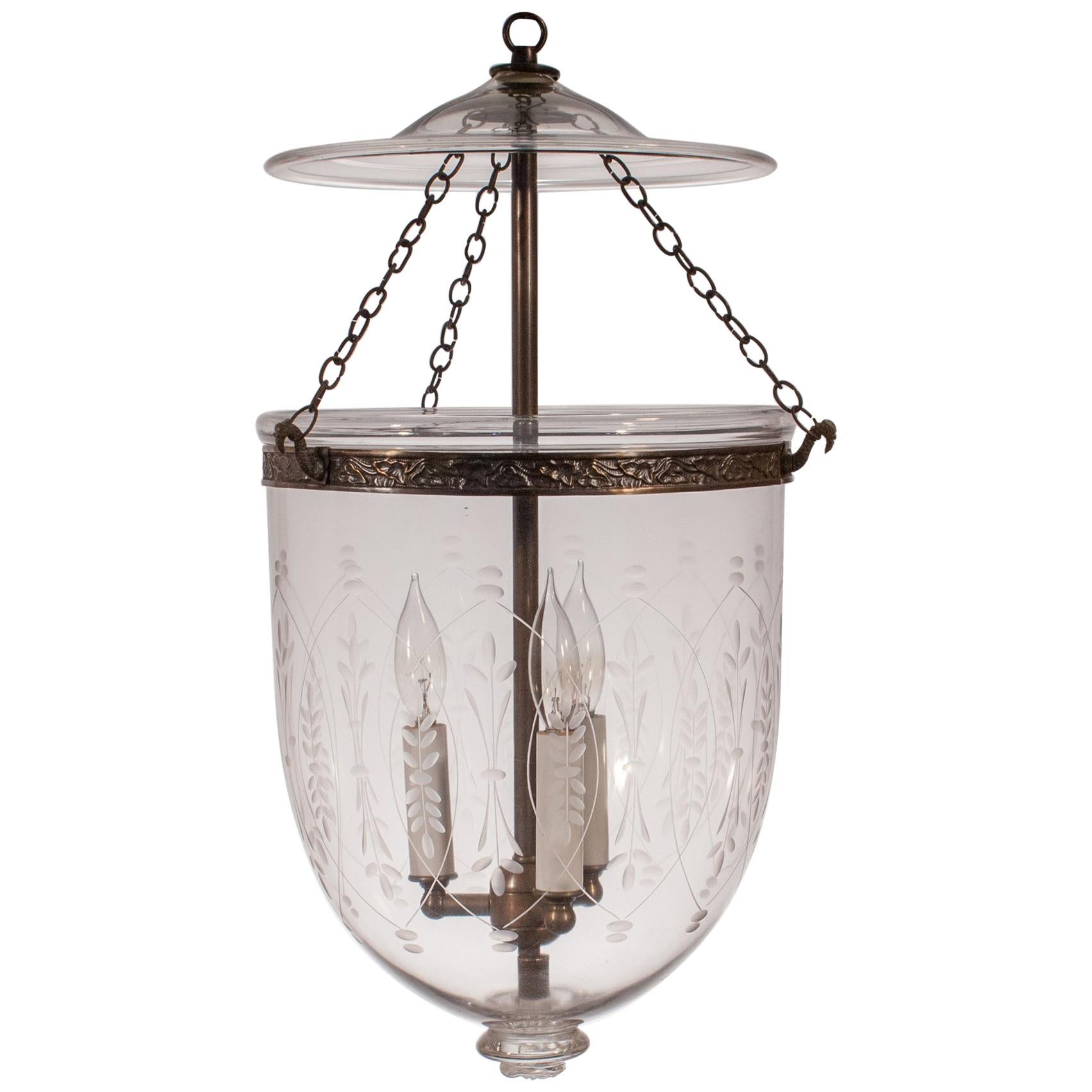 Bell Jar Lantern with Wheat Etching