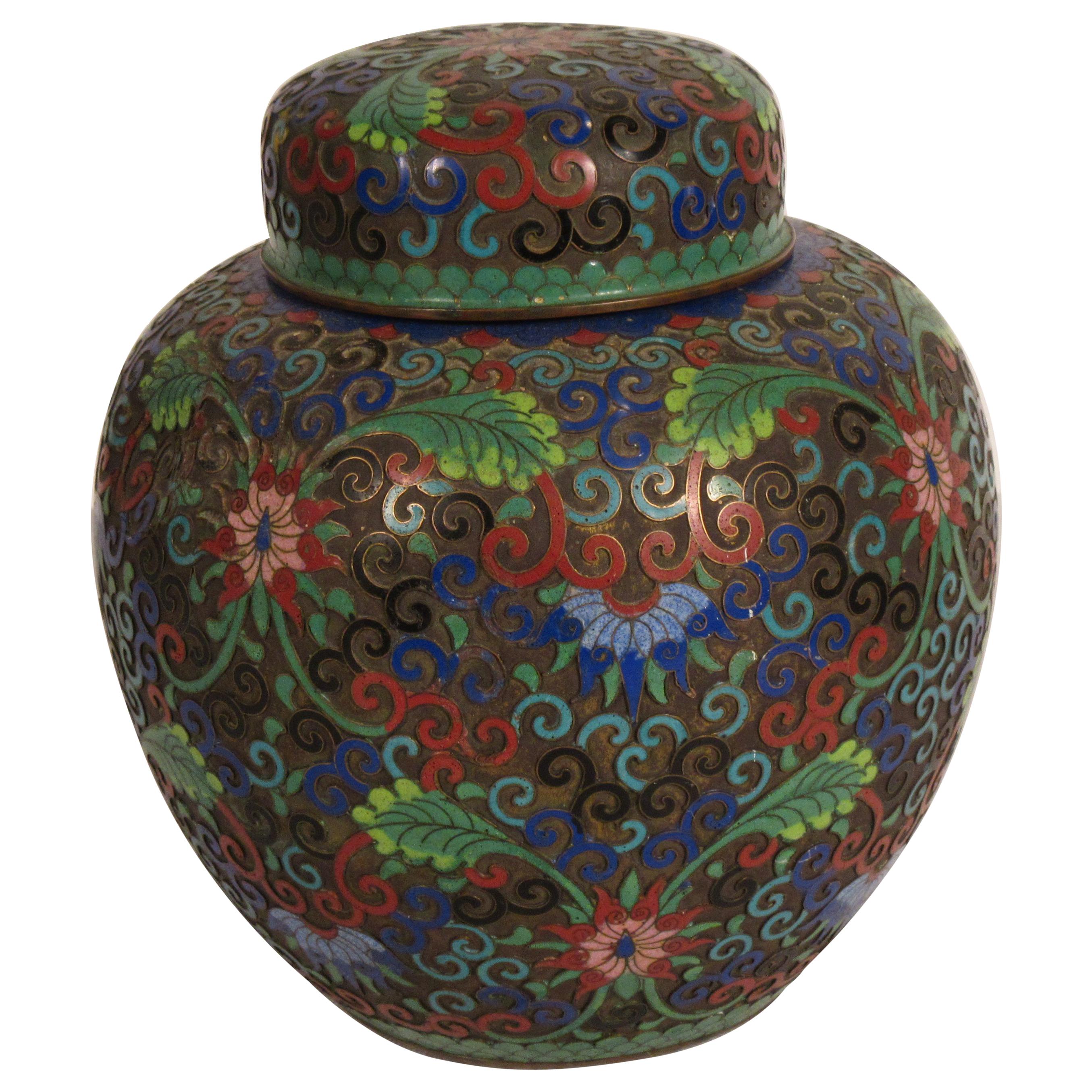 1910 Cloisonné Jar with Lid For Sale