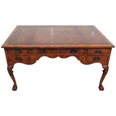 Vintage Yorkshire House Georgian Style Burled Walnut Desk