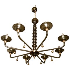 Large Mid-Century Modern Gray Murano Glass Chandelier Venini Style, Eight Arms