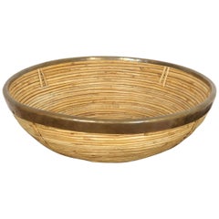 Vintage Bamboo and Brass Fruit Bowl Centerpiece, Italy, 1970s