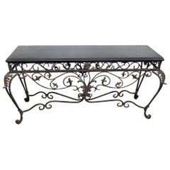 French Wrought Iron Regency Style Marble Top Console Table