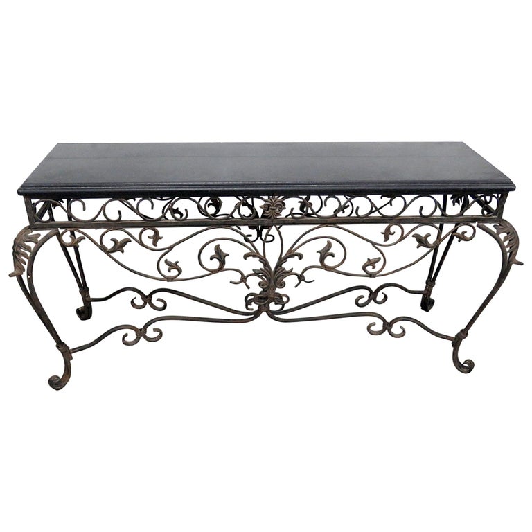 French Wrought Iron Regency Style Marble Top Console Table at 1stDibs