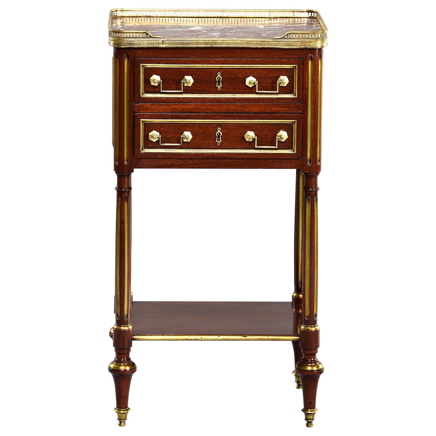 Louis XVI Style Mahogany Side Cabinet with Marble and Brass