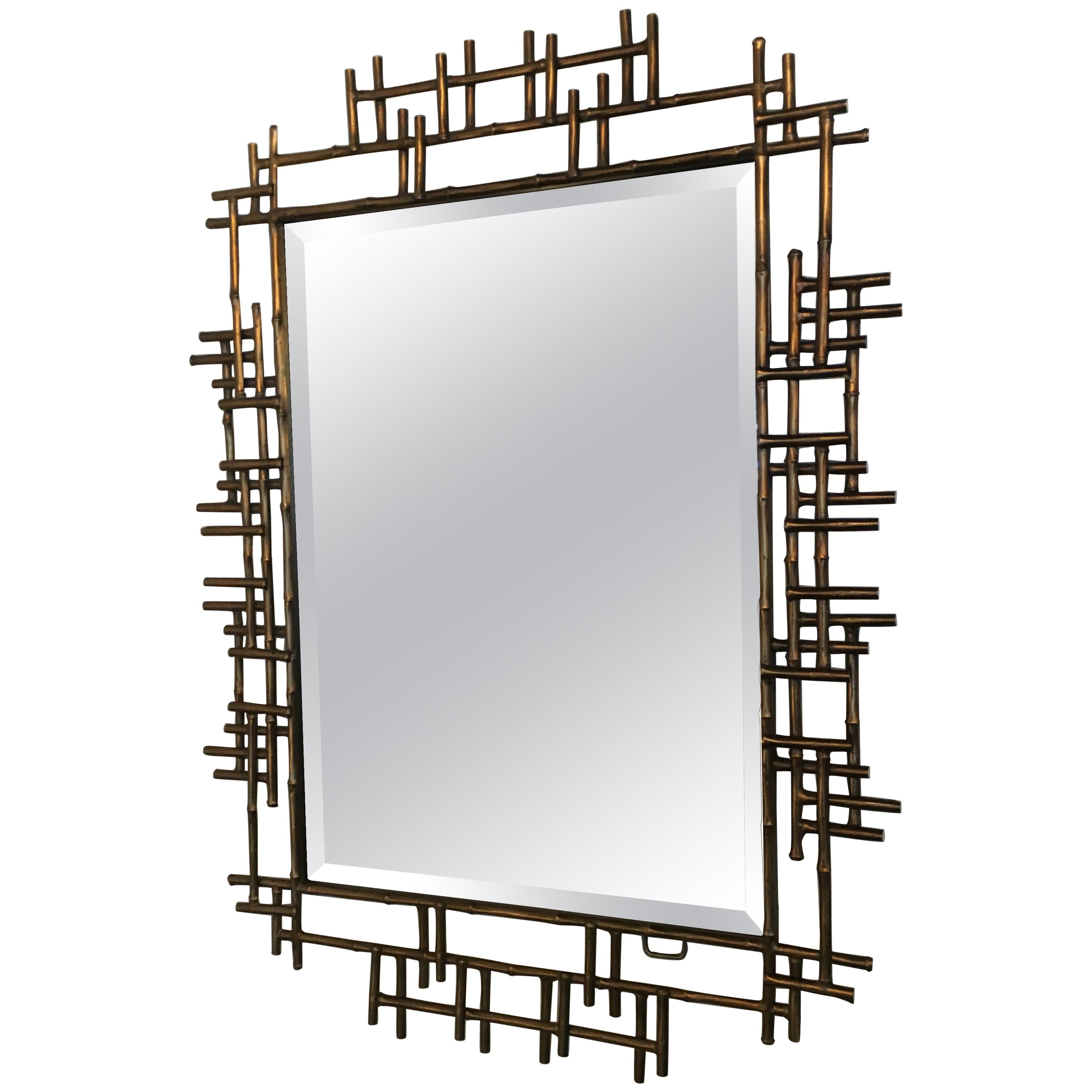 One Pair of Gilt Metal Brutalist Mirrors, Great Usable Scale, Priced Per Mirror For Sale