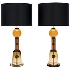 Geometric Caramel Murano Glass Lamps