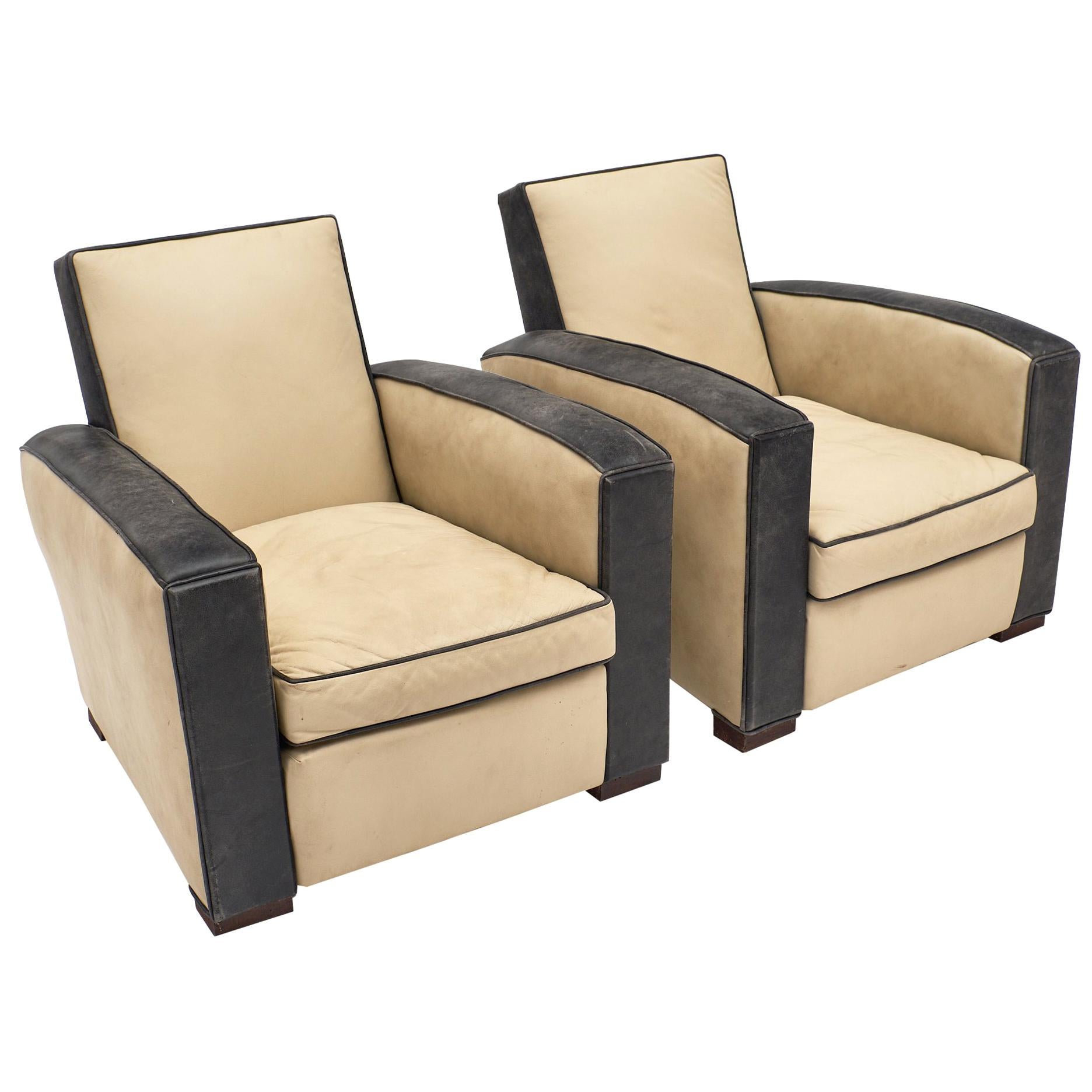 Two-Toned Leather Art Deco Club Chairs