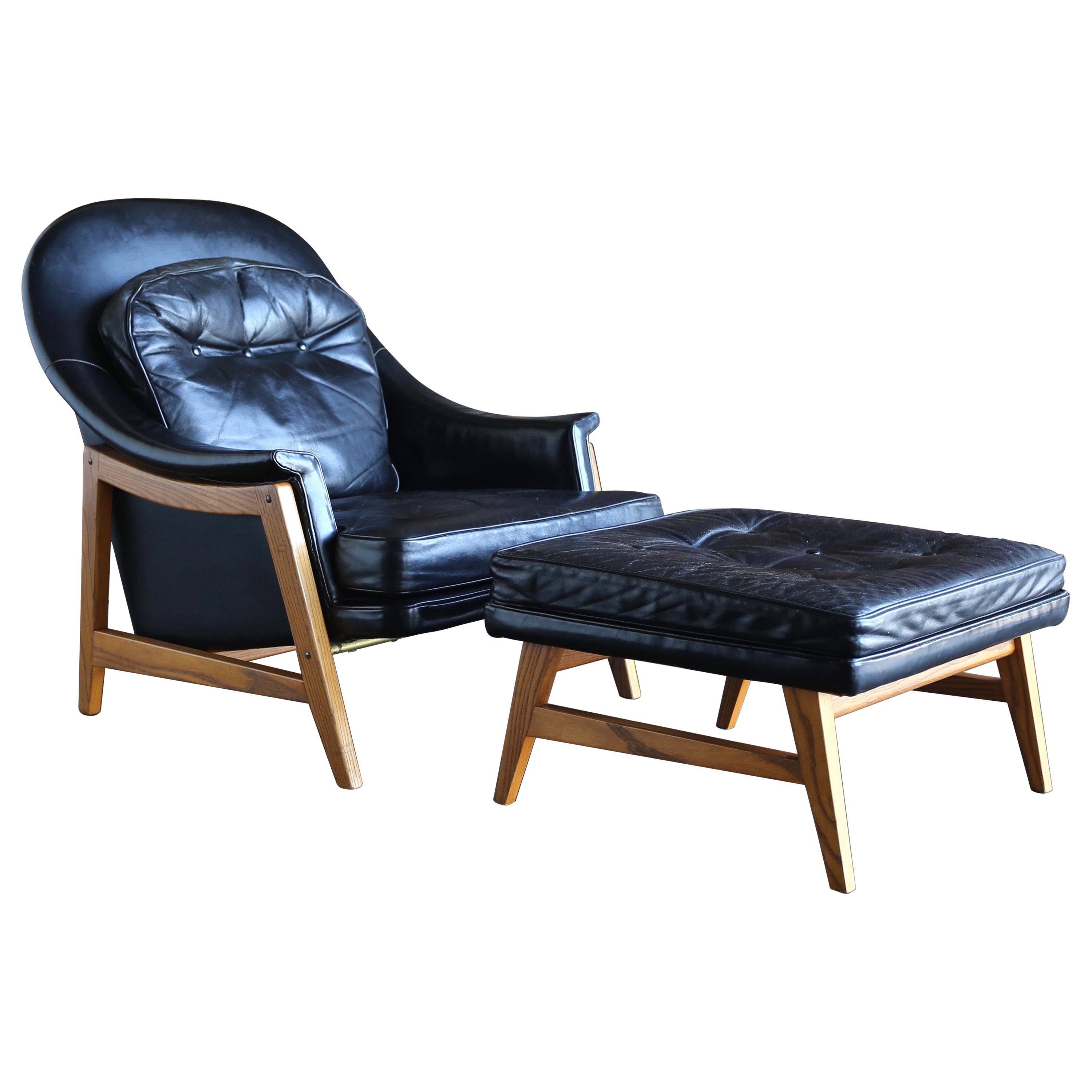 Edward Wormley Leather Lounge Chair and Ottoman for Dunbar, circa 1957