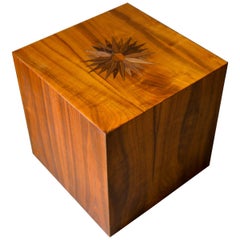 Walnut Cube Table with Rosewood Inlay Sunburst Motif, circa 1970