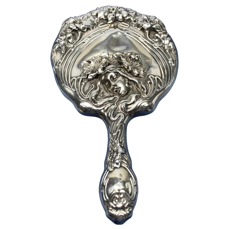 French Sterling Silver Art Nouveau Hand Vanity Mirror at 1stDibs