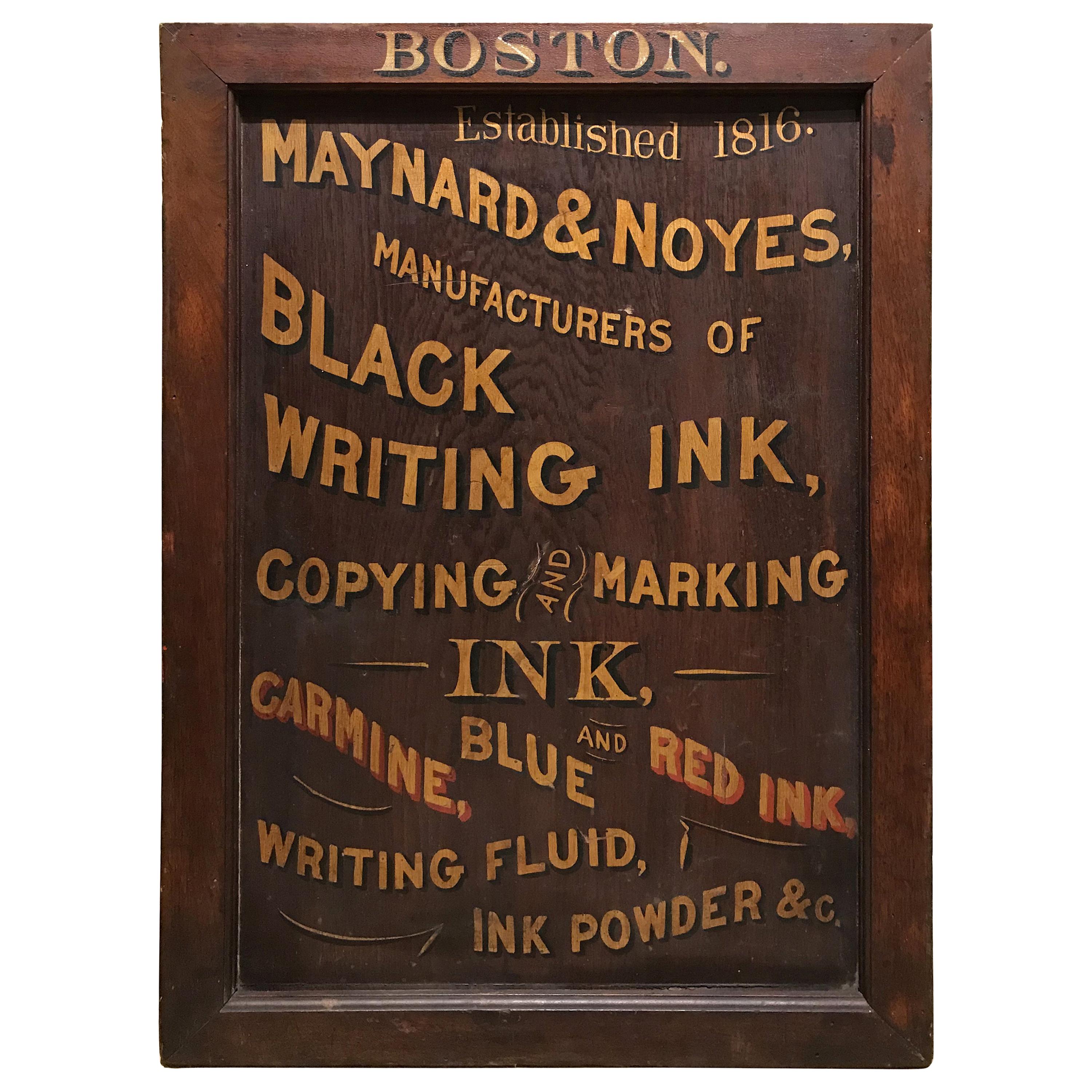 Maynard & Noyes Ink Company Wooden Advertising Trade Sign, Boston MA