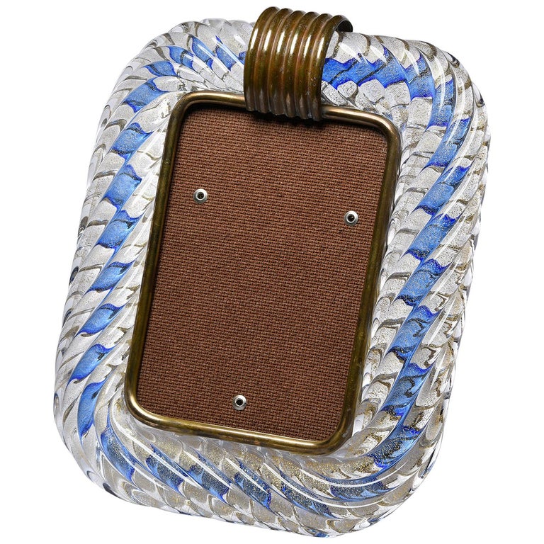 Venini Blue and Clear Murano Glass Frame with Gold Inclusions at 1stdibs