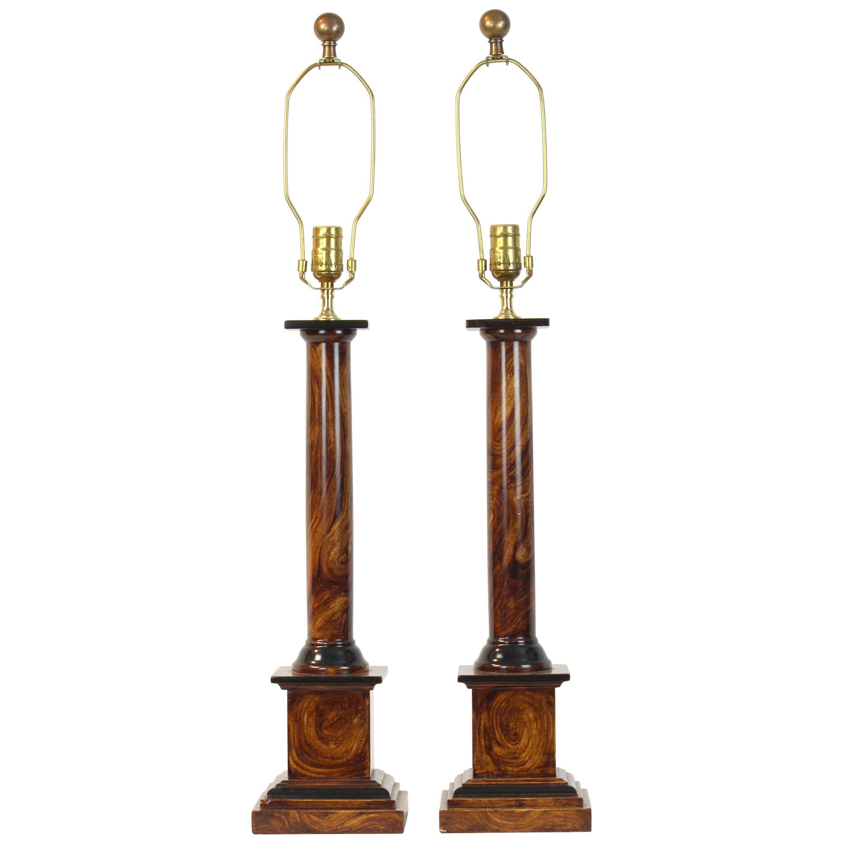 Pair of Column Form Table Lamps