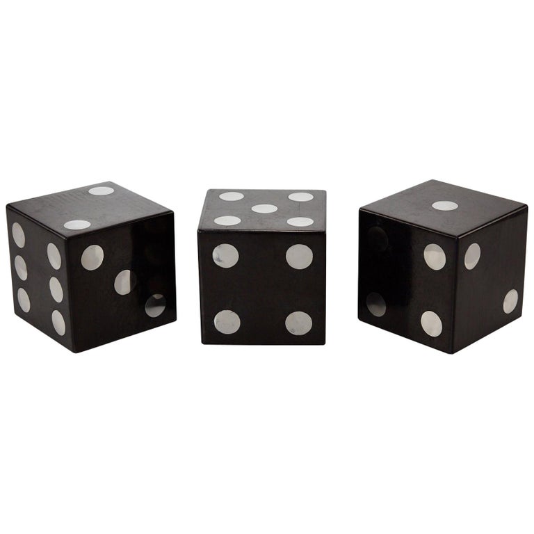 Postmodern Set of Three Oversized Black Tessellated Stone Dice, 1990s