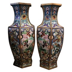Pair of Monumental "Chinese Cloisonné Floor Vases Mid-20th Century"