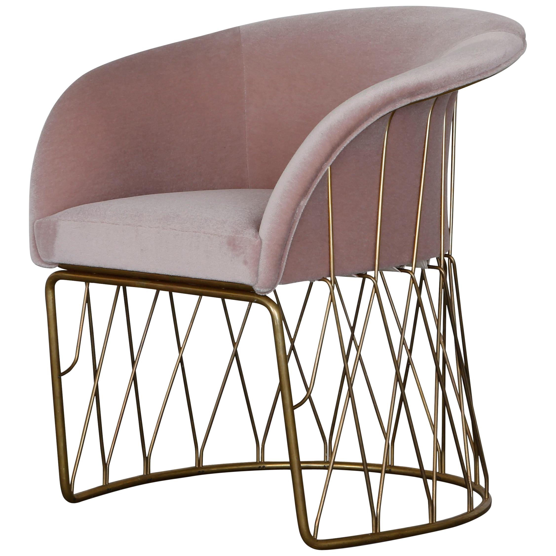 Upholstered Equipal Chair with Brass Frame by Pedro Ramírez Vázquez for Luteca