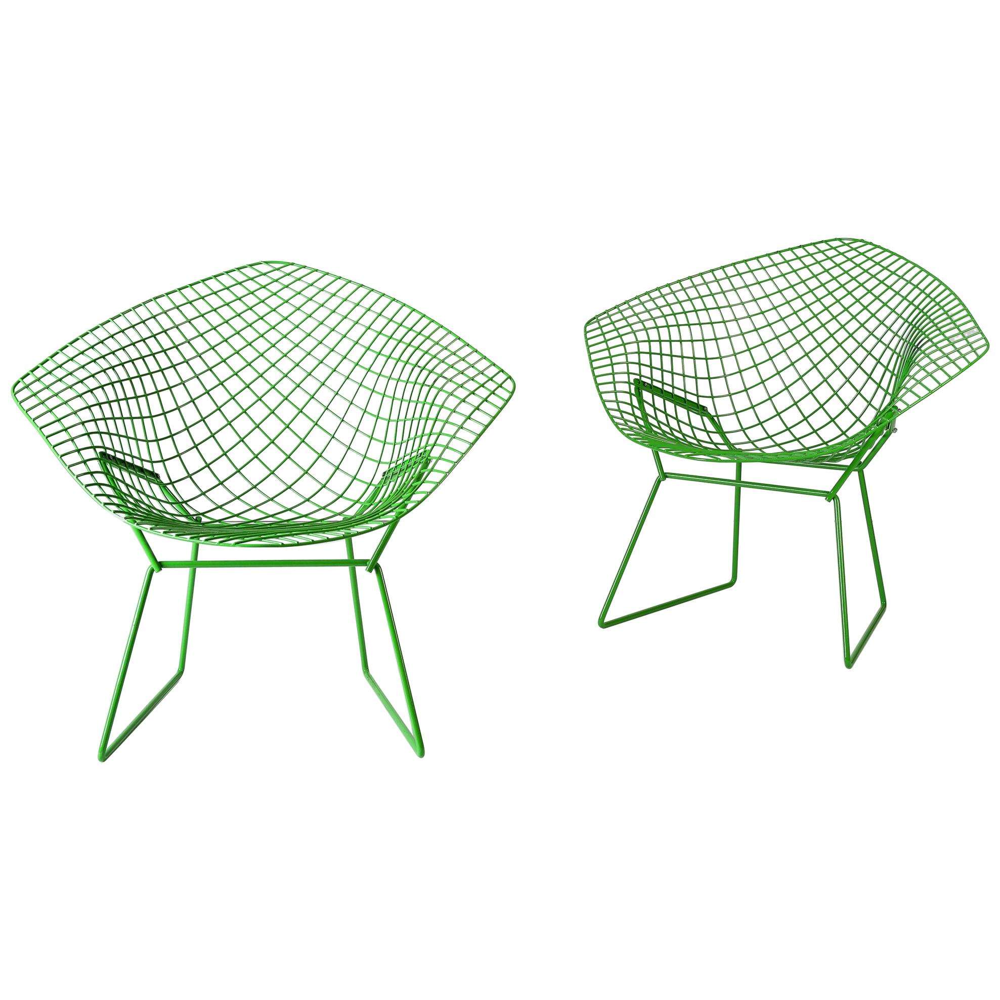 Custom Powder Coated Green Harry Bertoia Diamond Chairs for Knoll For Sale