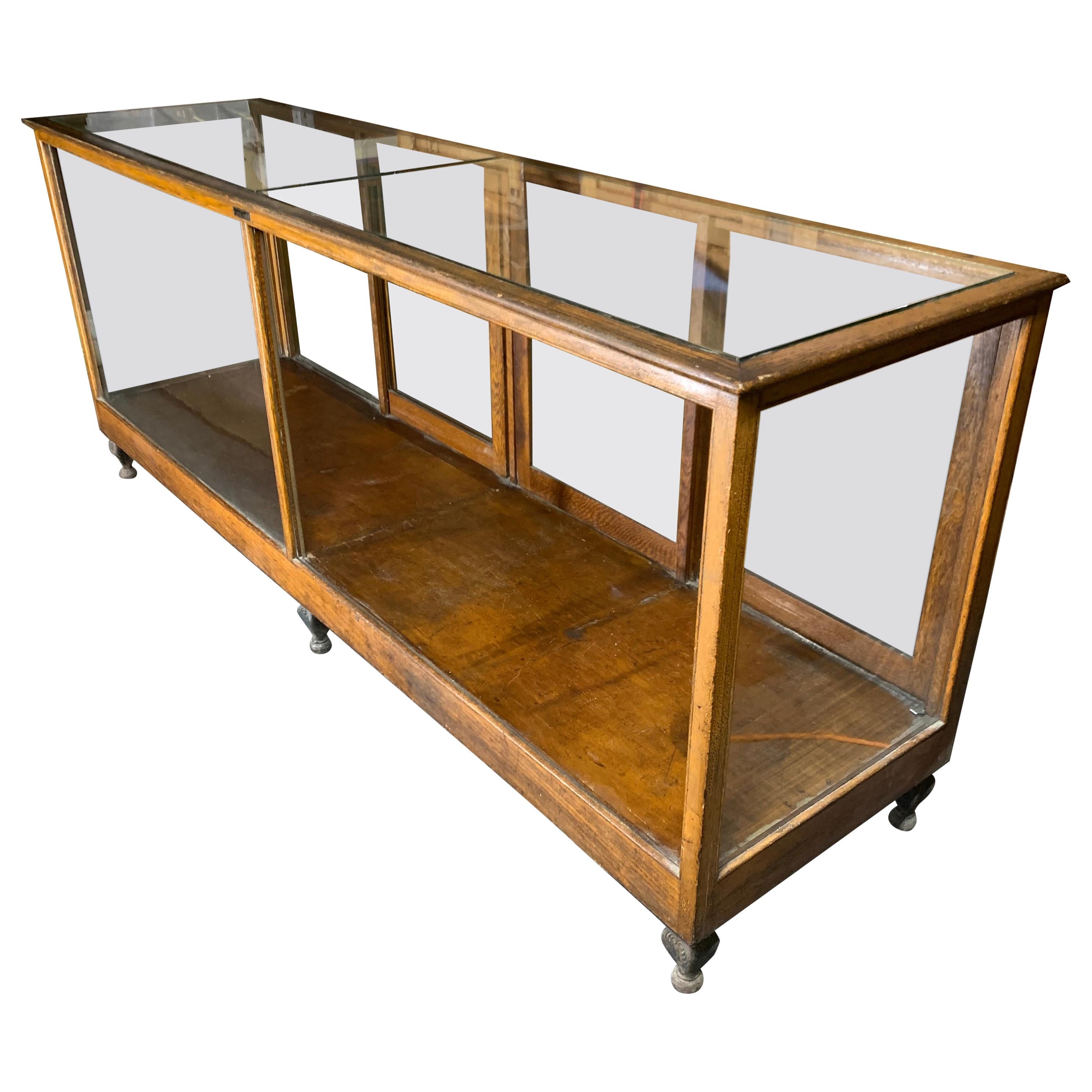 Early 20th Century A N Russel & Sons Wooden Glass Top Display Case Vitrine