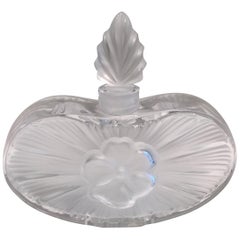 Vintage Lalique Crystal Perfume Bottle Exquisite Art Deco Style Heart and Flower 