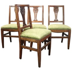 18th Century Italian Louis XVI Carved Walnut Wood Four Antique Chairs