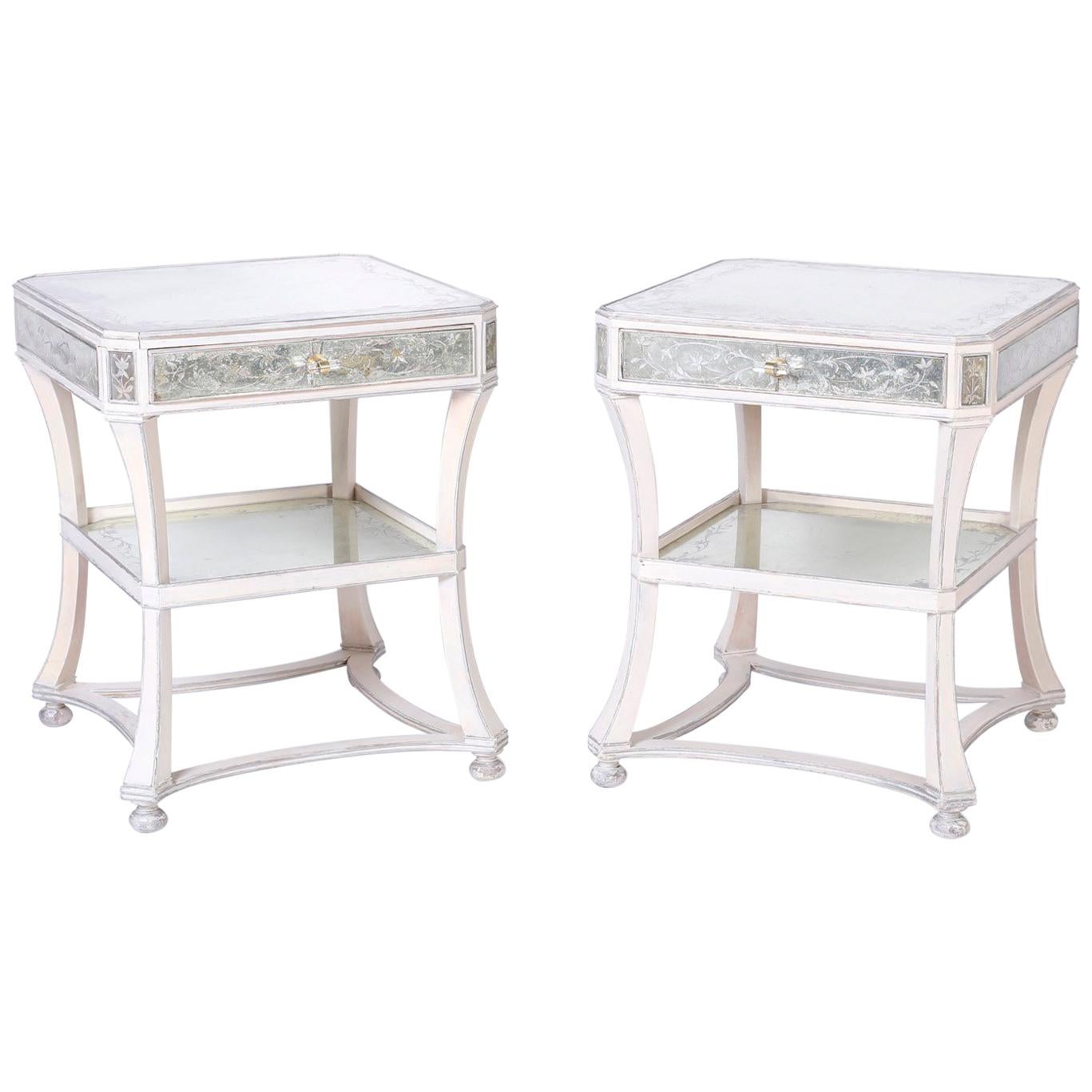 Pair of Italian Mirrored End Tables For Sale