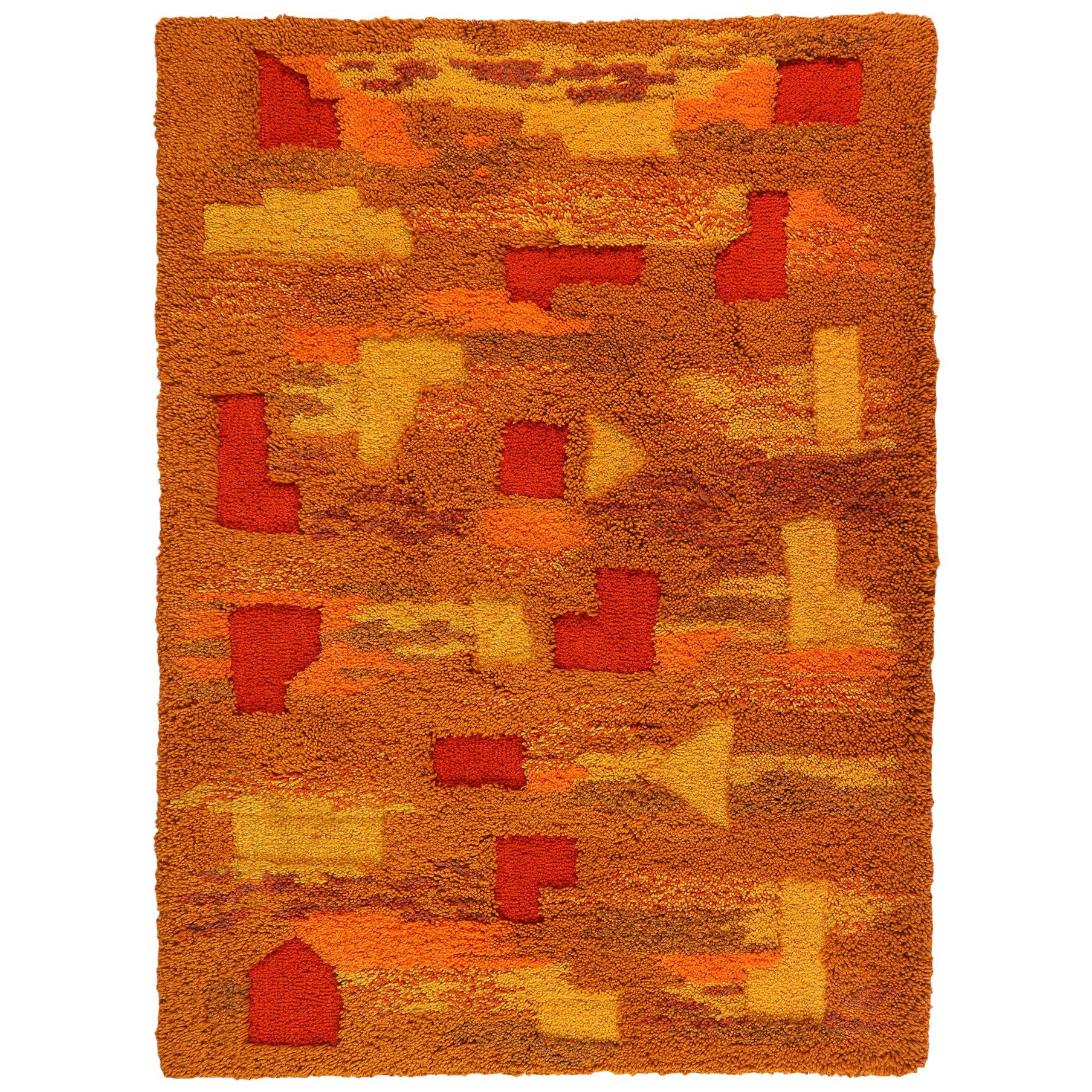 Orange and Yellow Op Pop Mod Woven Tapestry or Rug For Sale