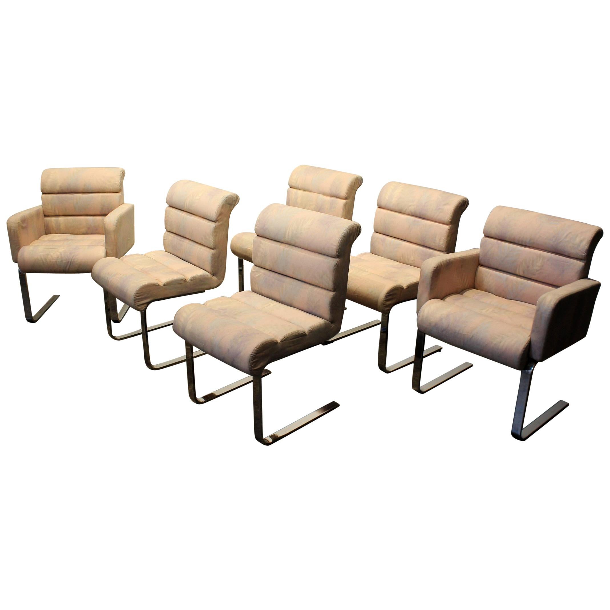 Set of Six Mid-Century Modern Pace Collection Cantilever Chrome Dining Chairs For Sale