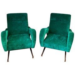 Italian 1950s Velvet Chairs, Pair