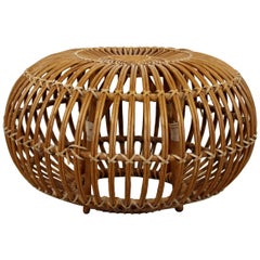 Mid-Century Modern Wicker Rattan Stool Ottoman by Franco Albini, Italy, 1950s